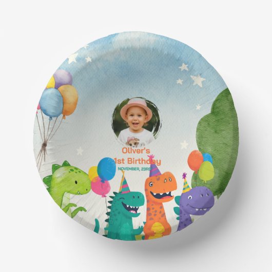 Little Dino 1st Birthday Paper Plate Pappteller (Vorderseite)