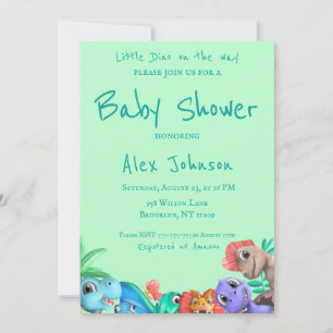 Little Dino auf dem Weg zur Grünanlage Babydusche Einladung