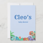 Little Dino auf der Way Blue Boy Baby Dusche Einladung (Rückseite)