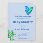 Little Dino auf der Way Blue Boy Baby Dusche Einladung (Vorne/Hinten)