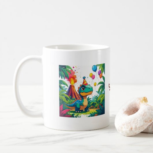 Little Dino, Big Dreams – Editable Dinosaur Mug Kaffeetasse (Mit Donut)