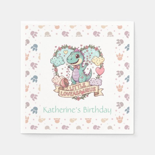 Little Dino Birthday Personalized Serviette (Vorderseite)