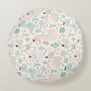 Little Dino Delight Rundes Kissen