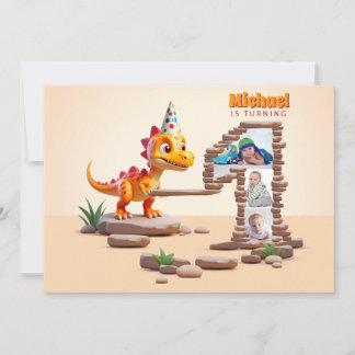 Little Dino Dragon | 1. Geburtstag Große Zahl Foto Einladung