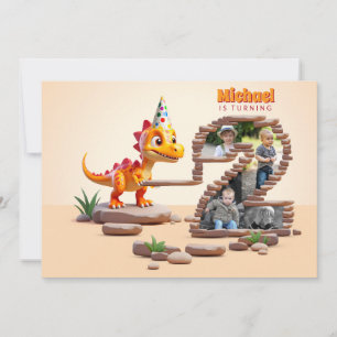 Little Dino Dragon   2. Geburtstag Große Zahl Foto Einladung