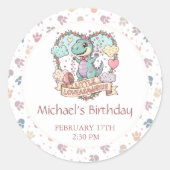 Little Dino Kid's Birthday Party Runder Aufkleber (Vorderseite)