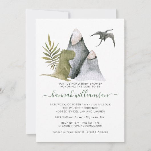 Little Dinosaur Baby Dusche Einladung (Vorderseite)