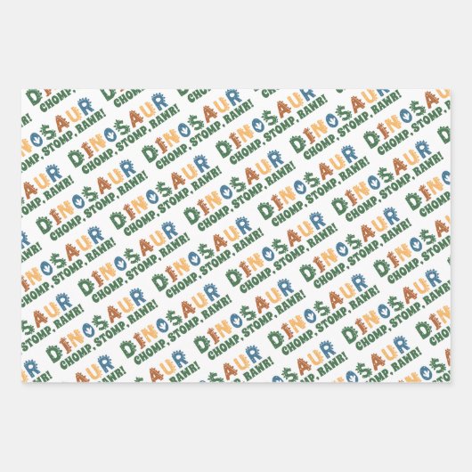 Little Dinosaur Chomp Stomp Rawr Birthday Party Geschenkpapier Set (Vorderseite 2)