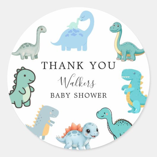 Little Dinosaur Cute Baby Shower Runder Aufkleber (Vorderseite)