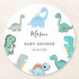 Little Dinosaur Cute Baby Shower Runder Pappuntersetzer