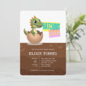 Little Dinosaur Hatching Soon Einladung (Stehend Vorderseite)