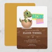 Little Dinosaur Hatching Soon Einladung (Vorne/Hinten)