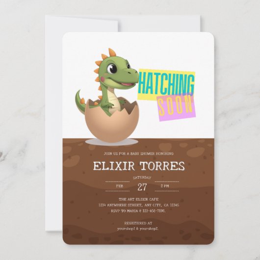 Little Dinosaur Hatching Soon Einladung (Vorderseite)