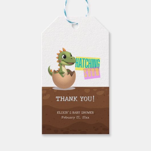 Little Dinosaur Hatching Soon Geschenkanhänger (Vorderseite)