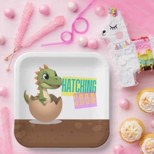 Little Dinosaur Hatching Soon Pappteller (Party)