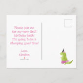Little Dinosaur Tutu Pink Dinosaur Ballerina Green Einladungspostkarte (Rückseite)