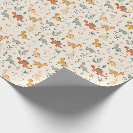 Little Dinosaurier Beige neutrale Tones Geschenkpapier (Ecke)
