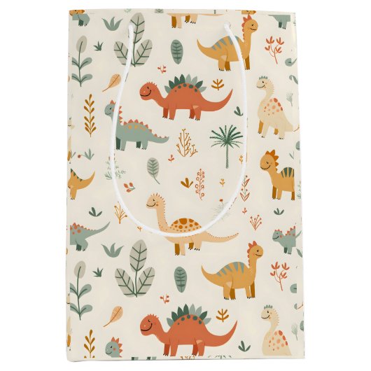 Little Dinosaurier Beige neutrale Tones Mittlere Geschenktüte (Vorderseite)