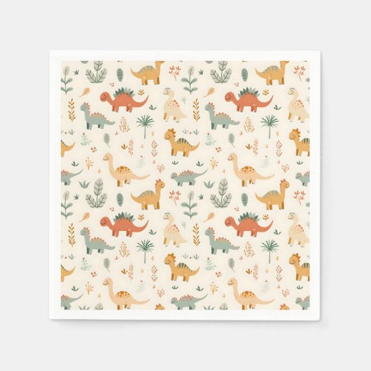 Little Dinosaurier Beige neutrale Tones Serviette (Vorderseite)
