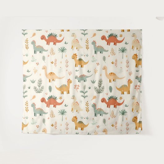 Little Dinosaurier Beige neutrale Tones Wandteppich (Vorderseite (Horizontal))