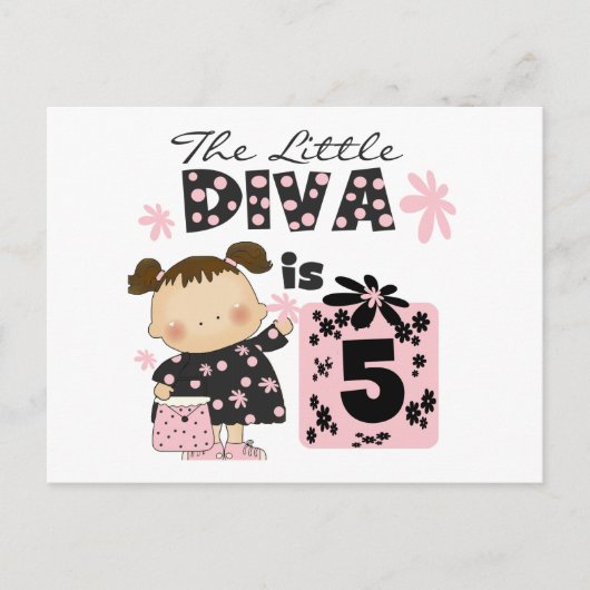 Little Diva 5th Birthday Tshirts und Geschenke Postkarte (Vorderseite)