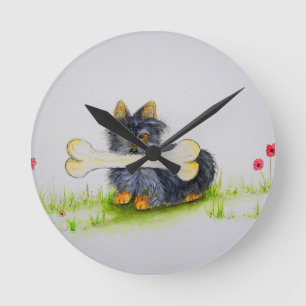 Little Dog Big Bone (Yorkshire Terrier) Runde Wanduhr