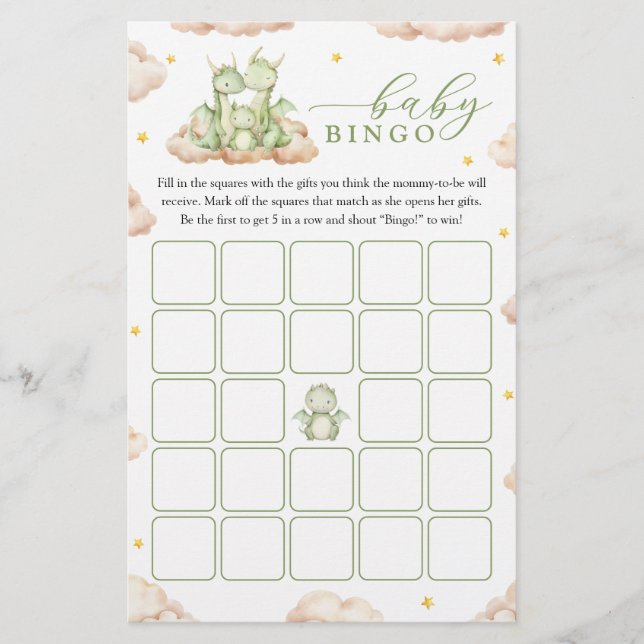 Little Dragon Baby Shower Baby Bingo Game (Vorderseite)