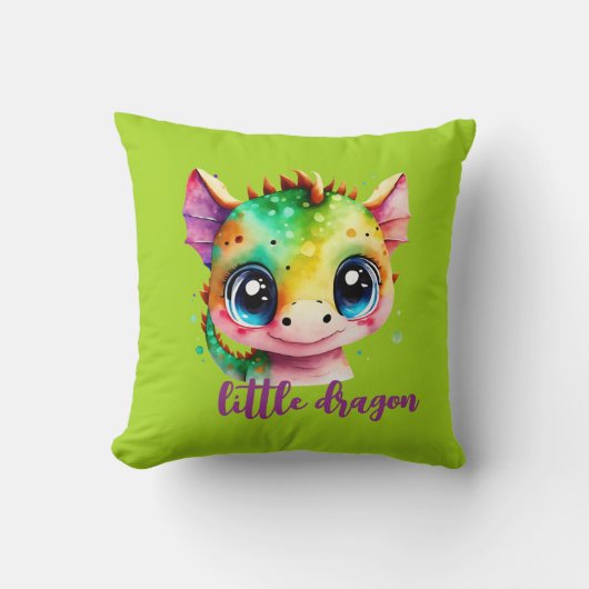 Little Dragon birstat niedlich grüne Wasserfarbe Kissen (Vorderseite)