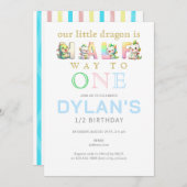 Little Dragon Blue Halbweg zu einem 6 Monate Gebur Einladung (Vorne/Hinten)