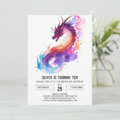 Little Dragon Fantasy Birthday Einladung (Stehend Vorderseite)