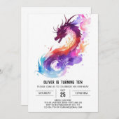 Little Dragon Fantasy Birthday Einladung (Vorne/Hinten)