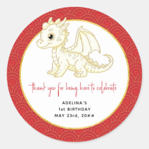 Little Dragon Niedlich Gold Red Baby 1. Geburtstag Runder Aufkleber