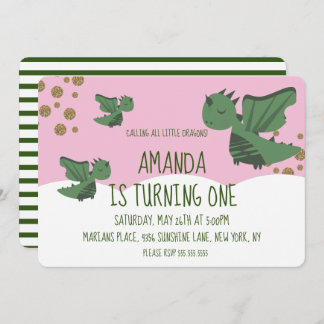 Little Dragons Glitzer und Wolken Geburtstagsparty Einladung