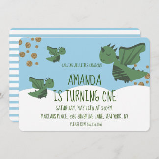 Little Dragons Glitzer und Wolken Geburtstagsparty Einladung