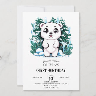 Little Dreamy Polar Bär 1. Geburtstag digital Einladung