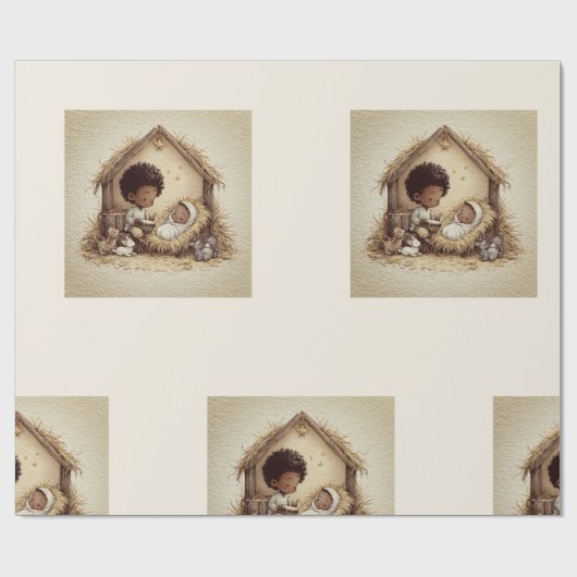 Little Drummer Boy Black Nativity-Geschenkpapier 2 Geschenkpapier (Flach)