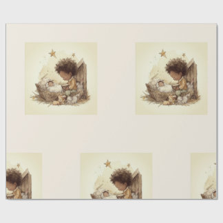 Little Drummer Boy Black Nativity Wrapping Paper 1 Geschenkpapier