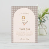Little Duckling Farmhouse Gingham Baby Shower Dankeskarte (Stehend Vorderseite)