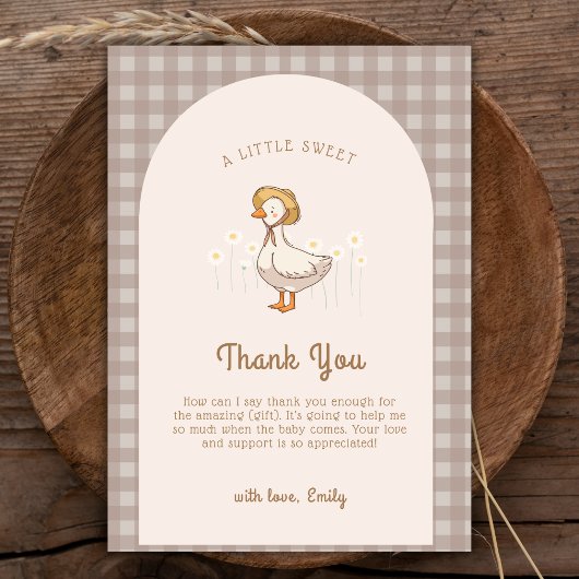 Little Duckling Farmhouse Gingham Baby Shower Dankeskarte