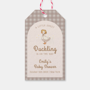 Little Duckling Farmhouse Gingham Baby Shower Geschenkanhänger