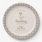 Little Duckling Farmhouse Gingham Baby Shower Pappteller (Vorderseite)