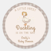 Little Duckling Farmhouse Gingham Baby Shower Runder Aufkleber (Vorderseite)