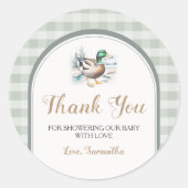 Little Duckling Gingham Baby Dusche Danke Runder Aufkleber (Vorderseite)