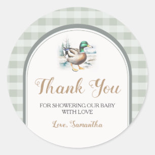 Little Duckling Gingham Baby Dusche Danke Runder Aufkleber