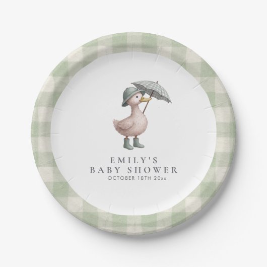 Little Duckling Green Gender Neutral Baby Shower Pappteller (Vorderseite)