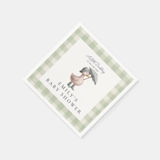 Little Duckling Green Gender Neutral Baby Shower Serviette (Ecke)