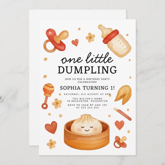 Little Dumpling 1. Geburtstag Einladung (Vorne/Hinten)