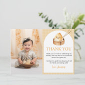 Little Dumpling 1. Geburtstag Foto Dankeschön Kart Dankeskarte (Stehend Vorderseite)