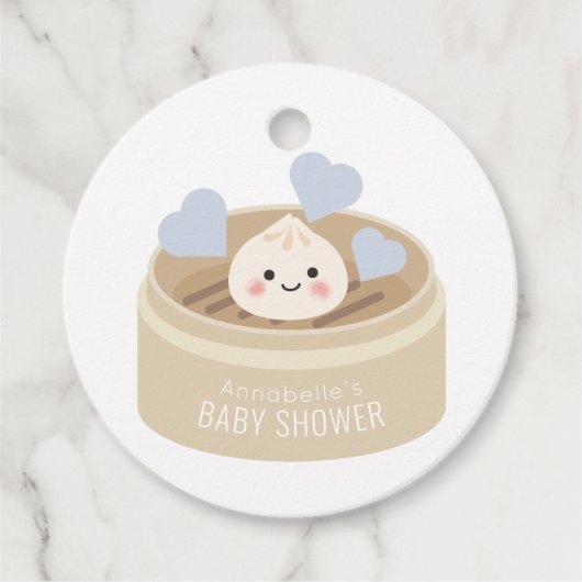 Little Dumpling Blue Baby Dusche Danke Geschenkanhänger (Vorderseite)