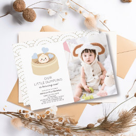 Little Dumpling Blue Boy 1. Geburtstag Foto Einladung